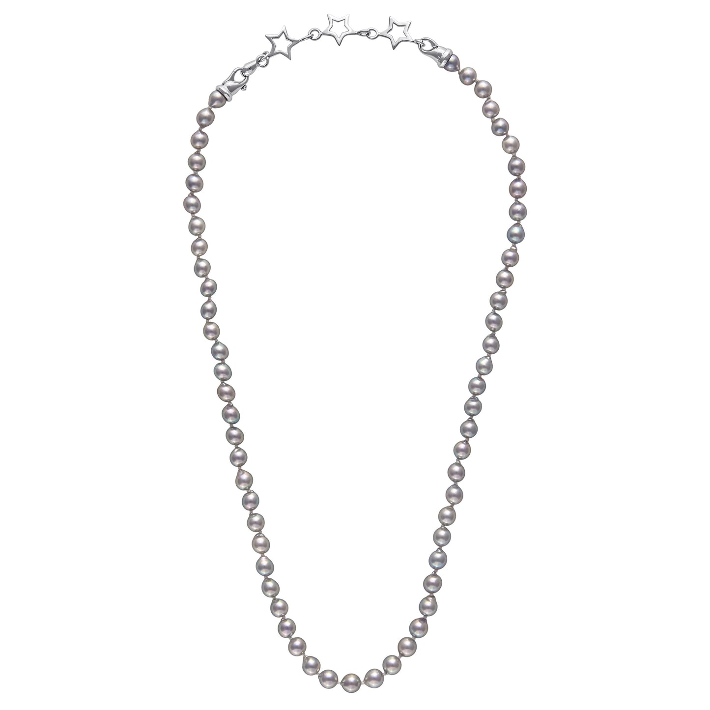 Akoya Silver-Blue 6-6.5mm Pearl Strand with Sterling Silver Star Clasp