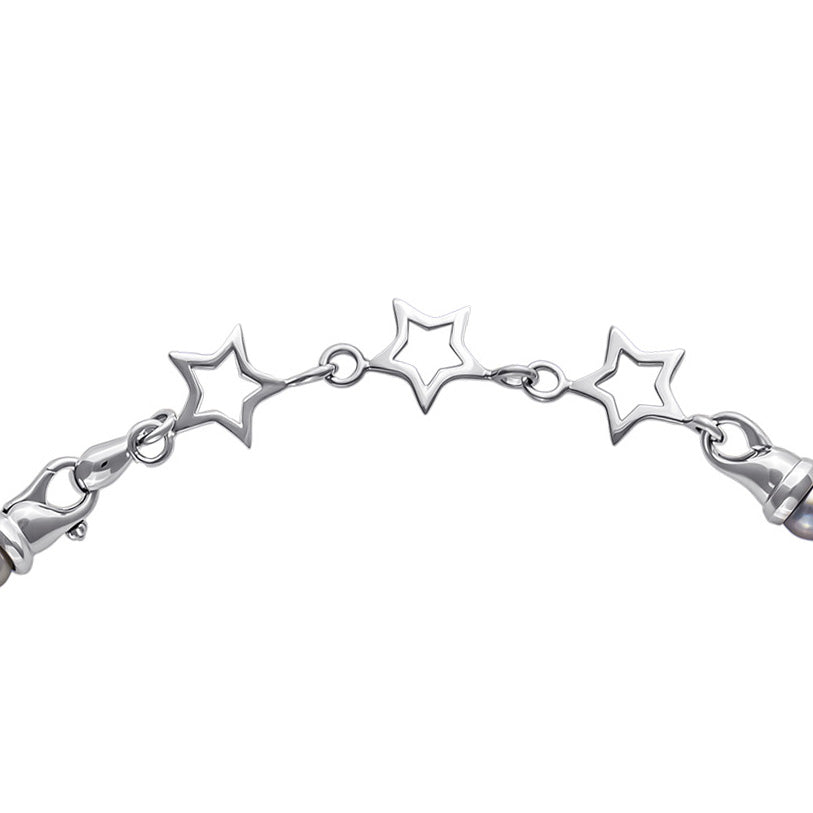 Akoya Silver-Blue 6-6.5mm Pearl Strand with Sterling Silver Star Clasp