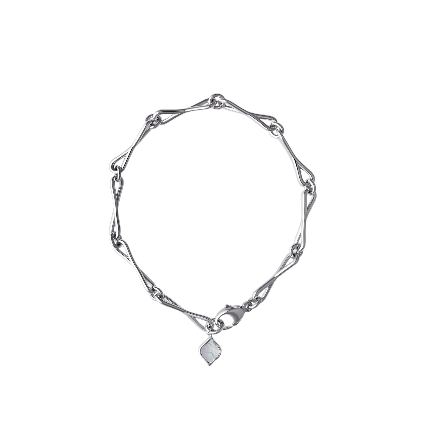 WaterDrop Medium Link Bracelet in Sterling Silver with Mother-of-Pearl Tag