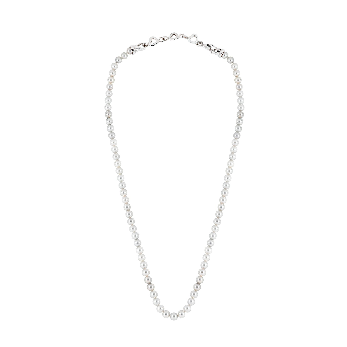Akoya Silver-Blue 6-6.5mm Pearl Strand with Sterling Silver Triple Heart Clasp