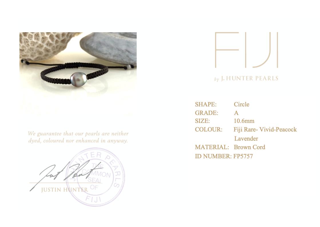 Fiji Rare Vivid-Peacock Lavender Circle 10mm Pearl Bracelet