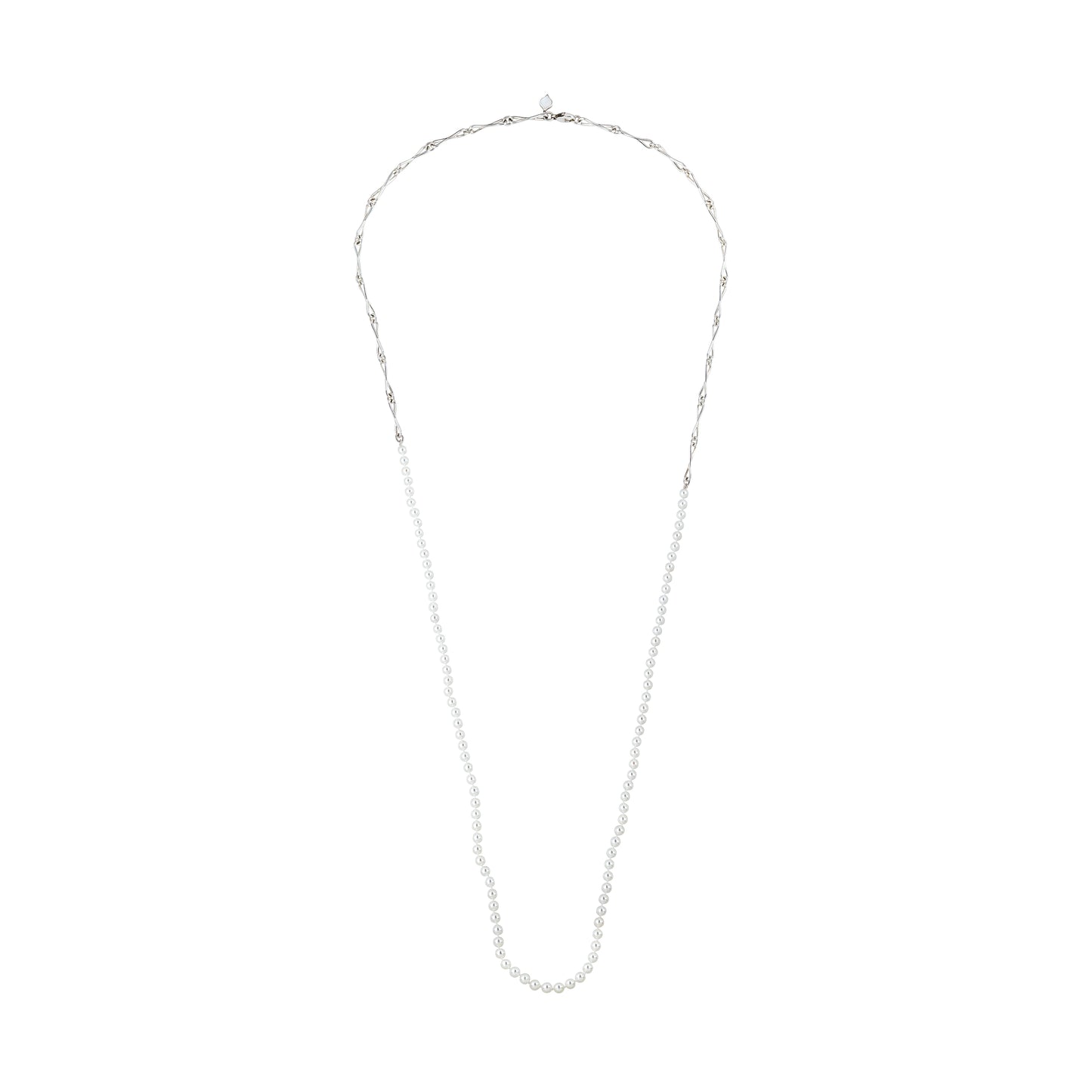 WaterDrop Medium Link and Akoya Pearl Necklace in Sterling Silver
