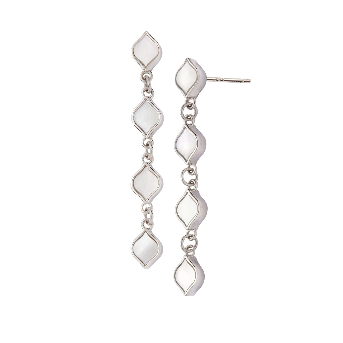 Unity Drop Earrings in Sterling Silver and 5mm Mother-of-Pearl
