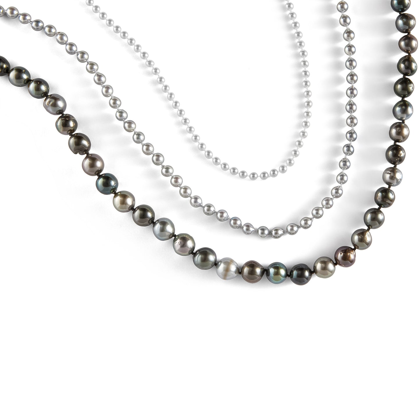 Akoya Mini White Opera Length 4.0-4.5mm Pearl Strand with Sterling Silver Heart Clasp