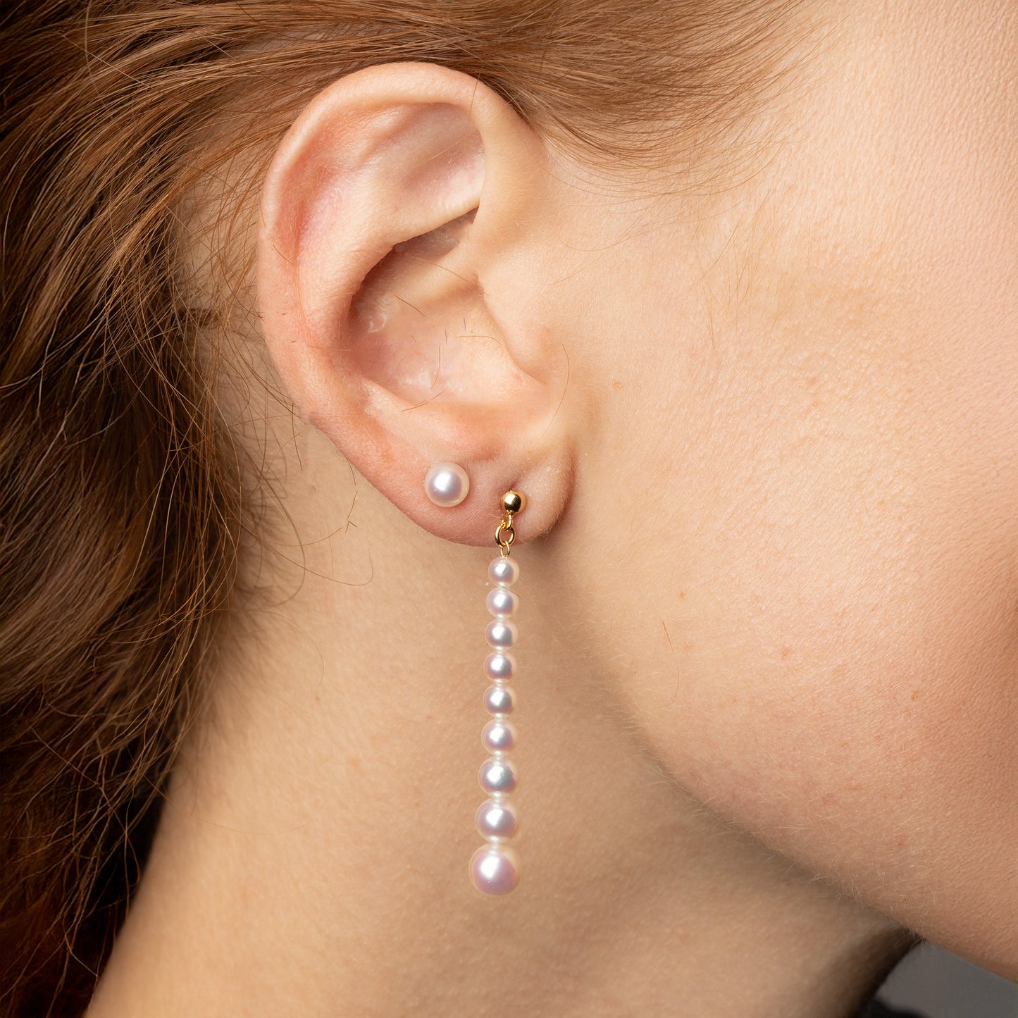 Akoya Long Drop Pearl Earrings in 18k Yellow Gold