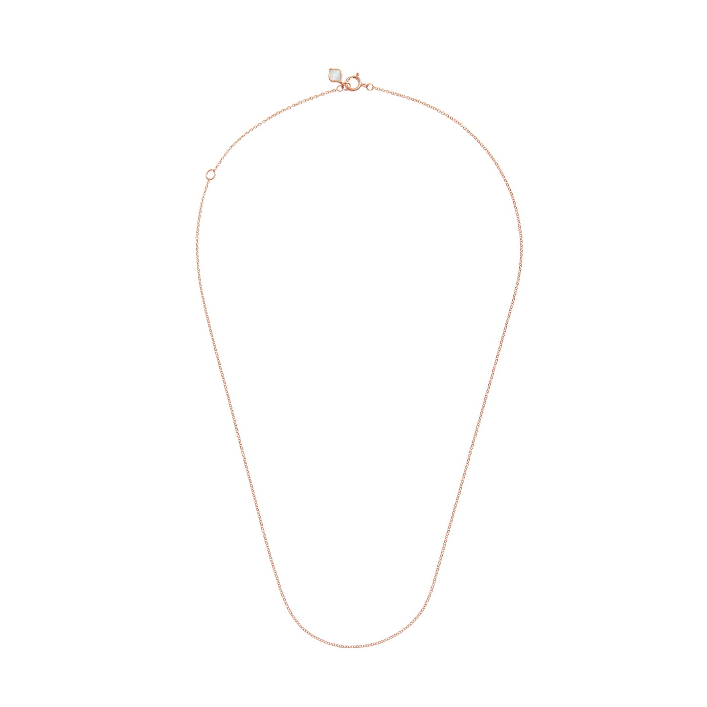 Full view of a rose gold cable chain necklace