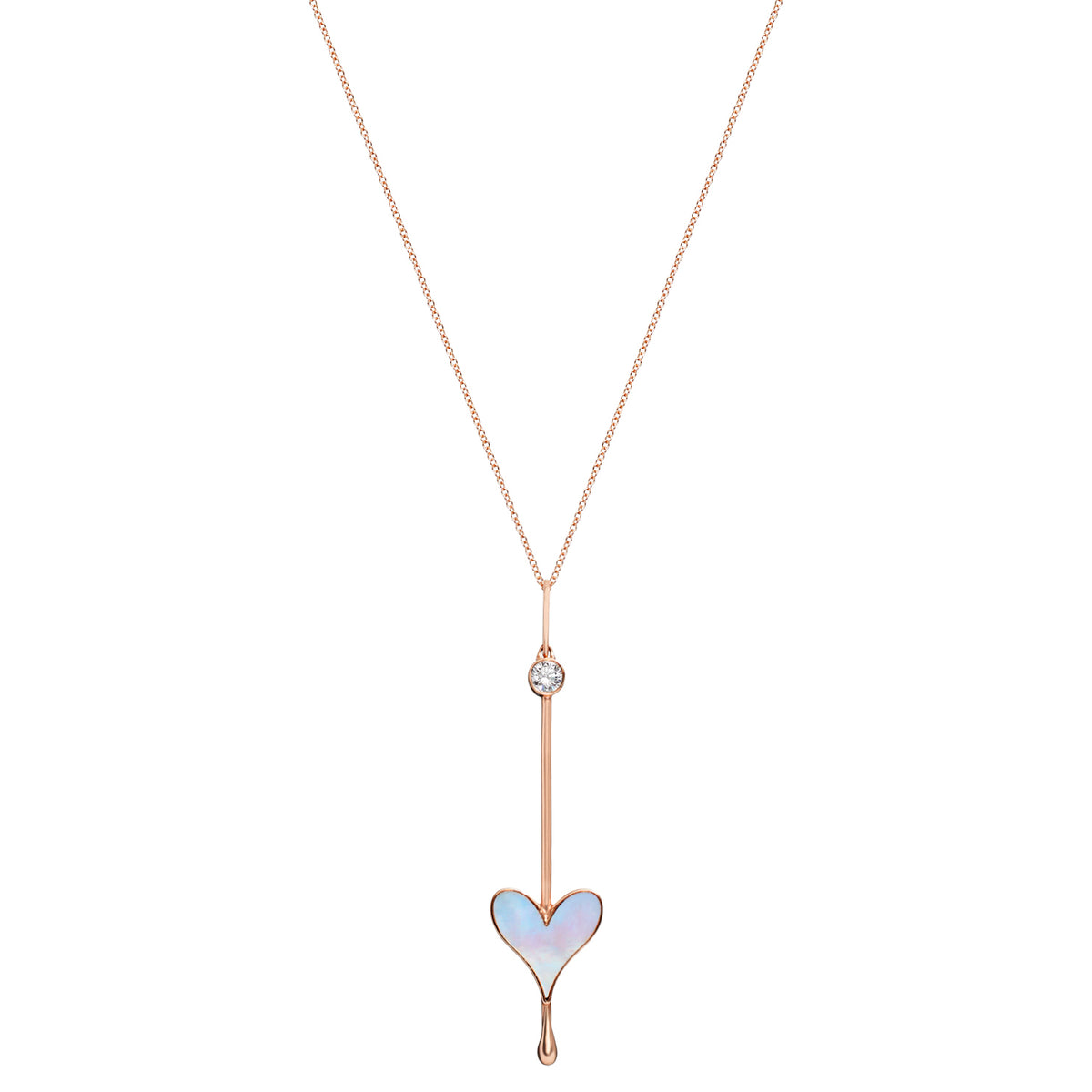 Roseate Love Wand pendant in 18k rose gold with mother-of-pearl and lab-grown diamond on chain