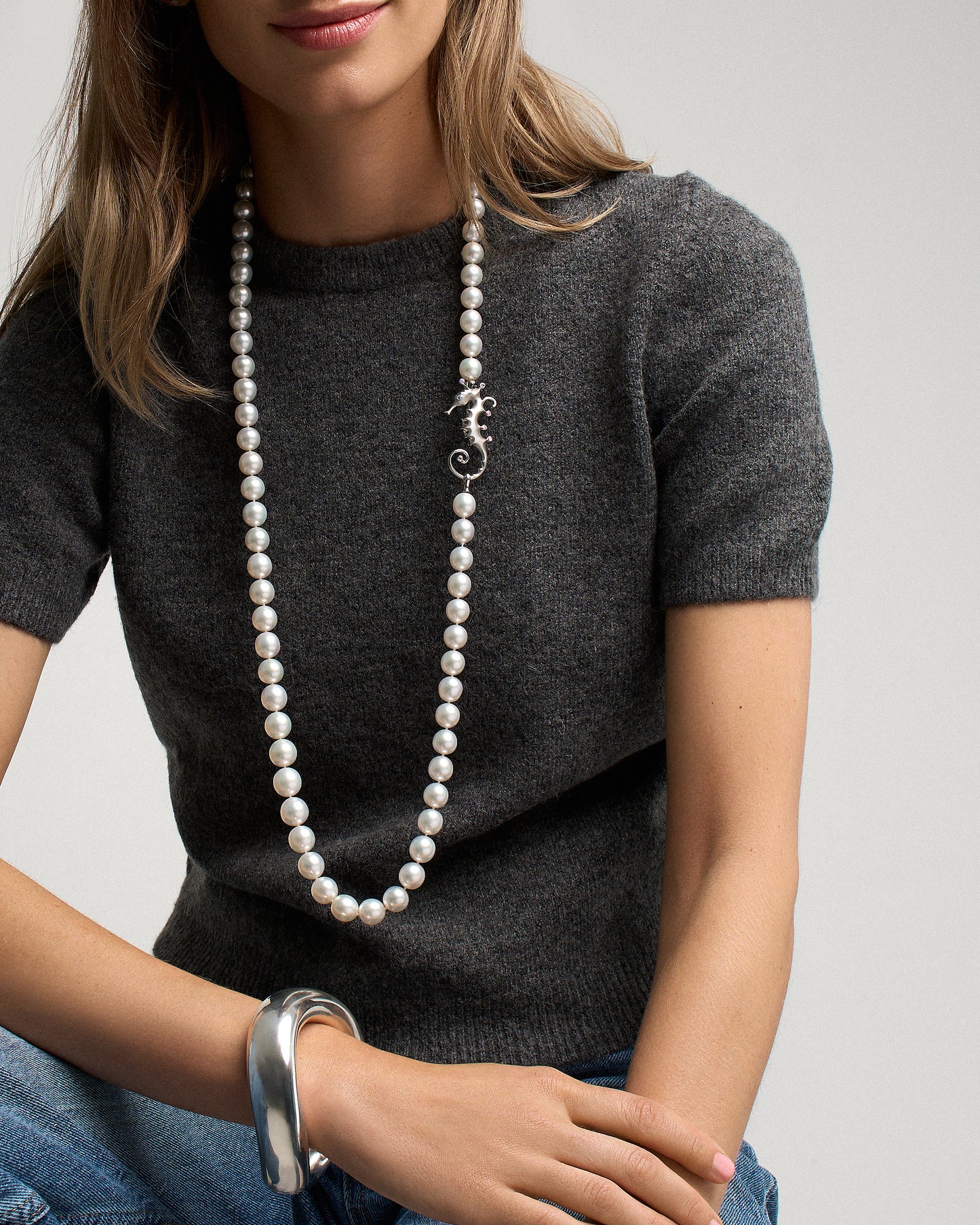 Angela Cummings Seahorse Convertible Necklace in Platinum and South Sea Pearls