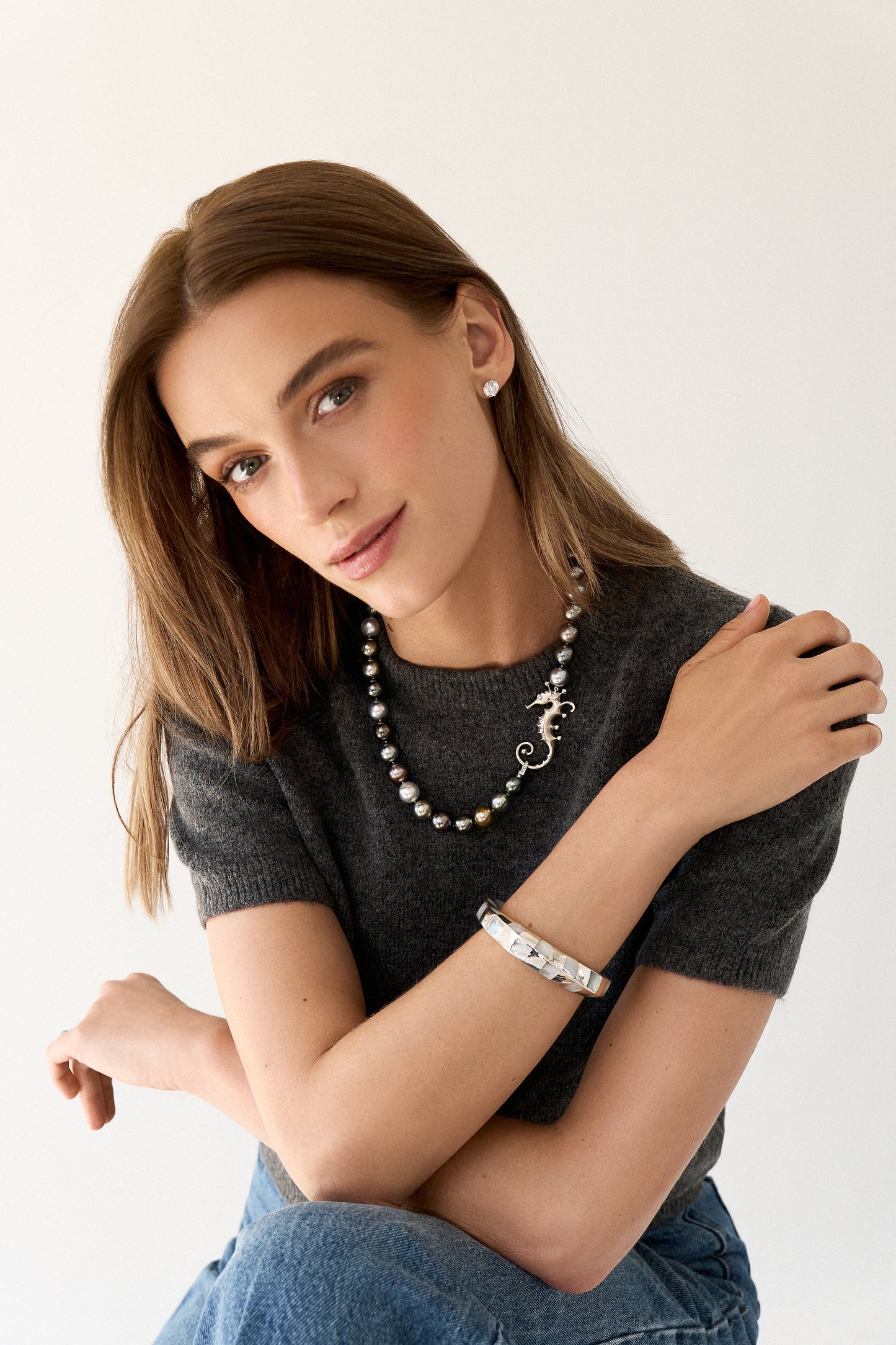 Angela Cummings Tahitian Pearl Strand with Sterling Silver Seahorse Clasp