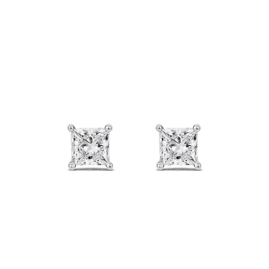 LIGHTBOX Lab-Grown Diamond 2 CT Solitaire Princess Earrings with White Diamond