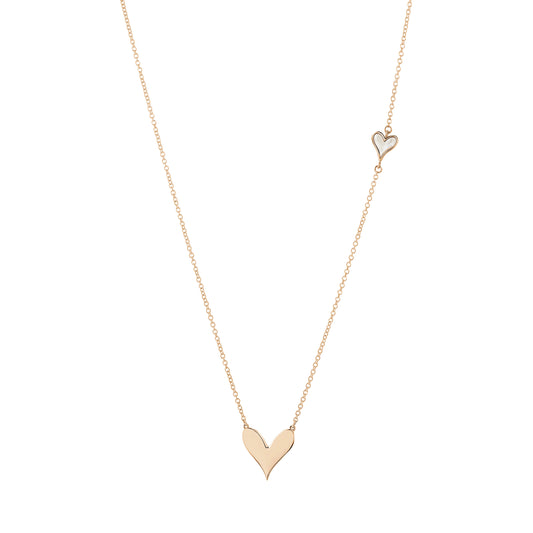 LoveLock Double Heart Pendant in 14k Rose Gold and Mother-of-Pearl