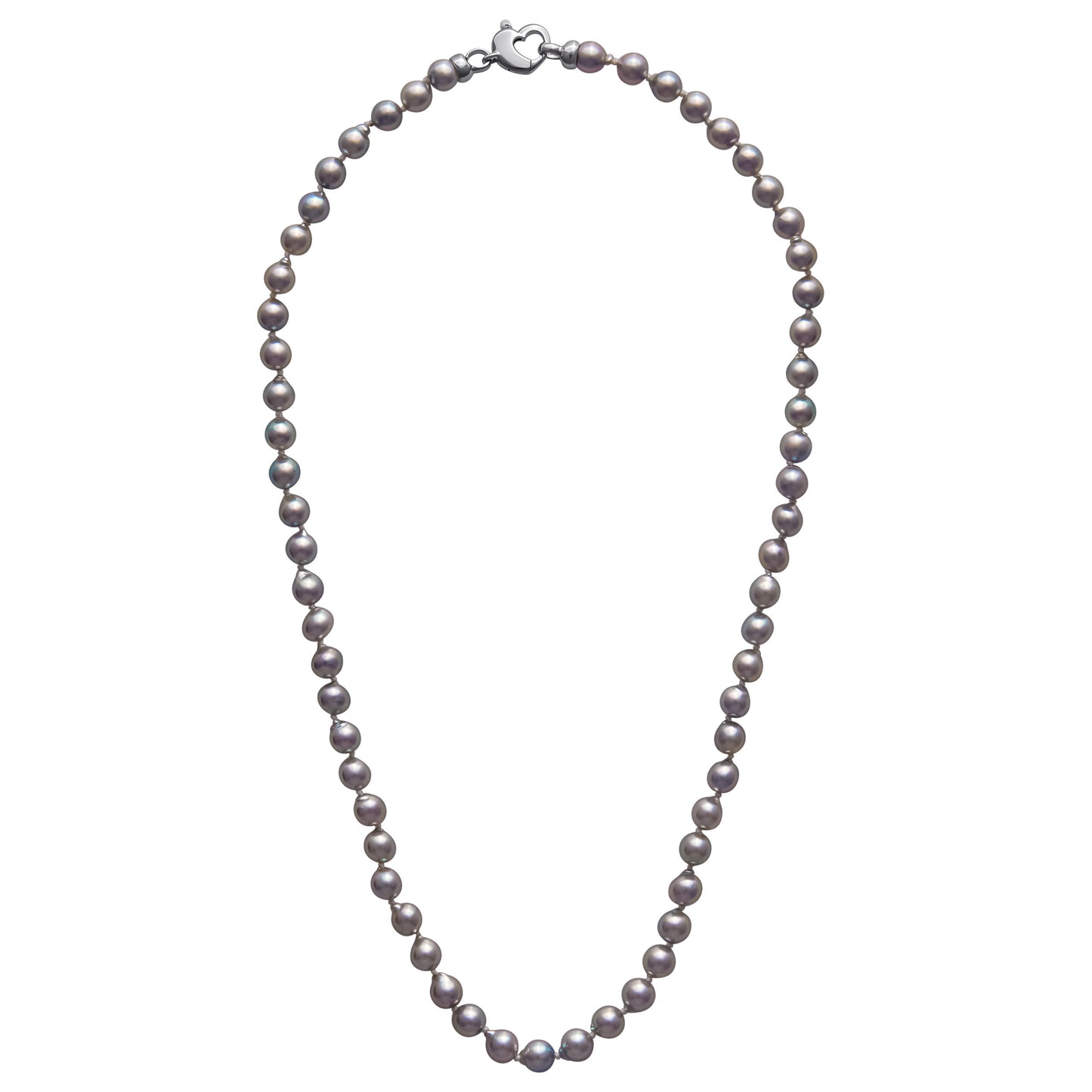 Akoya Silver-Blue Pearl Strand with Sterling Silver Heart Clasp