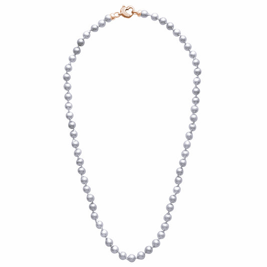 Akoya Silver-Blue 6-6.5mm Pearl Strand with 14k Rose Gold Heart Clasp