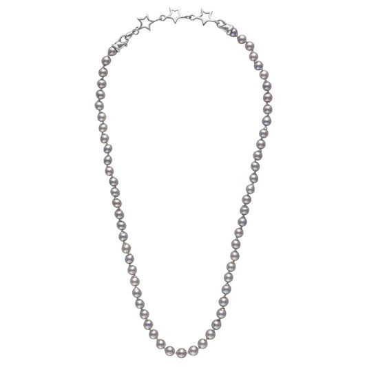 Akoya Silver-Blue Pearl Strand with Sterling Silver Star Clasp