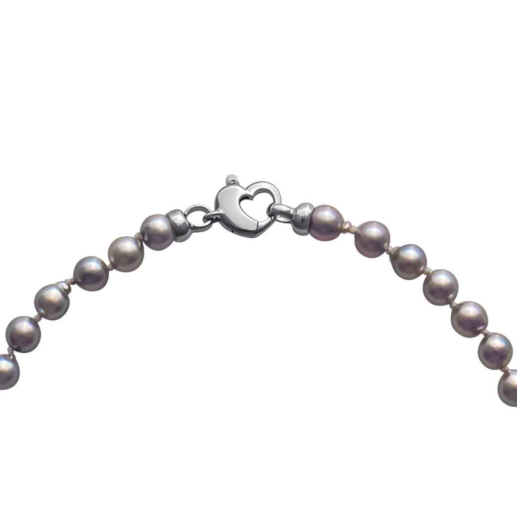 Akoya Silver-Blue Pearl Strand with Sterling Silver Heart Clasp