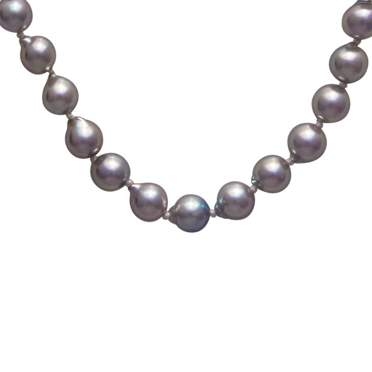 Akoya Silver-Blue Pearl Strand with Sterling Silver Heart Clasp