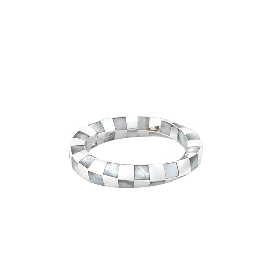 Angela Cummings Checkerboard Wave Bangle in Sterling Silver and Mother-of-Pearl