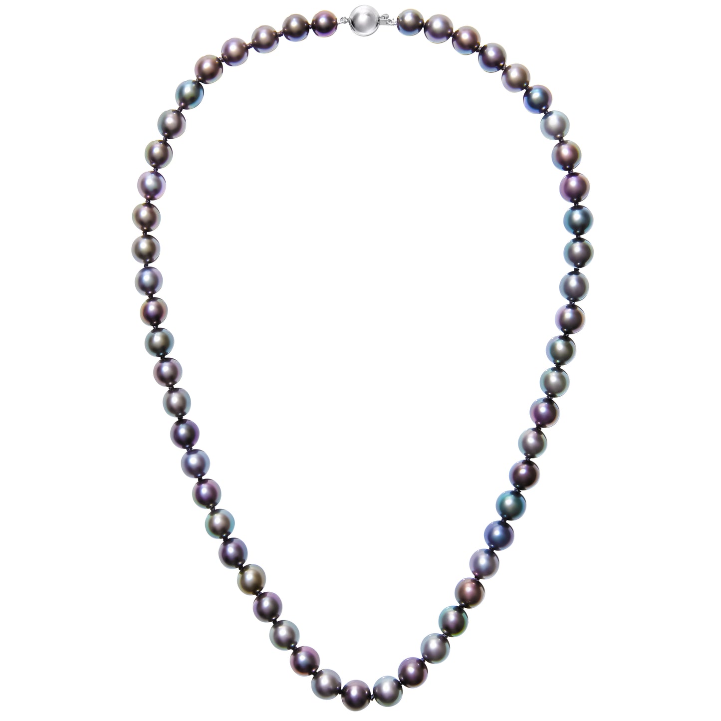 Tahitian Multicolor Near Round Pearl Necklace in 14k White Gold