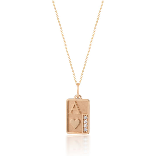 Tiary Ace of Hearts Diamond Pendant in 14K Yellow Gold