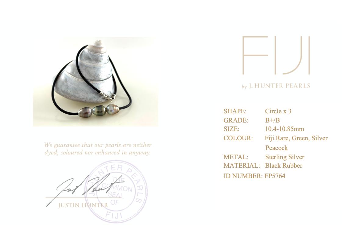 Fiji Rare Green, Silver, and Peacock Three Circle 10.4-10.8mm Pearl Necklace