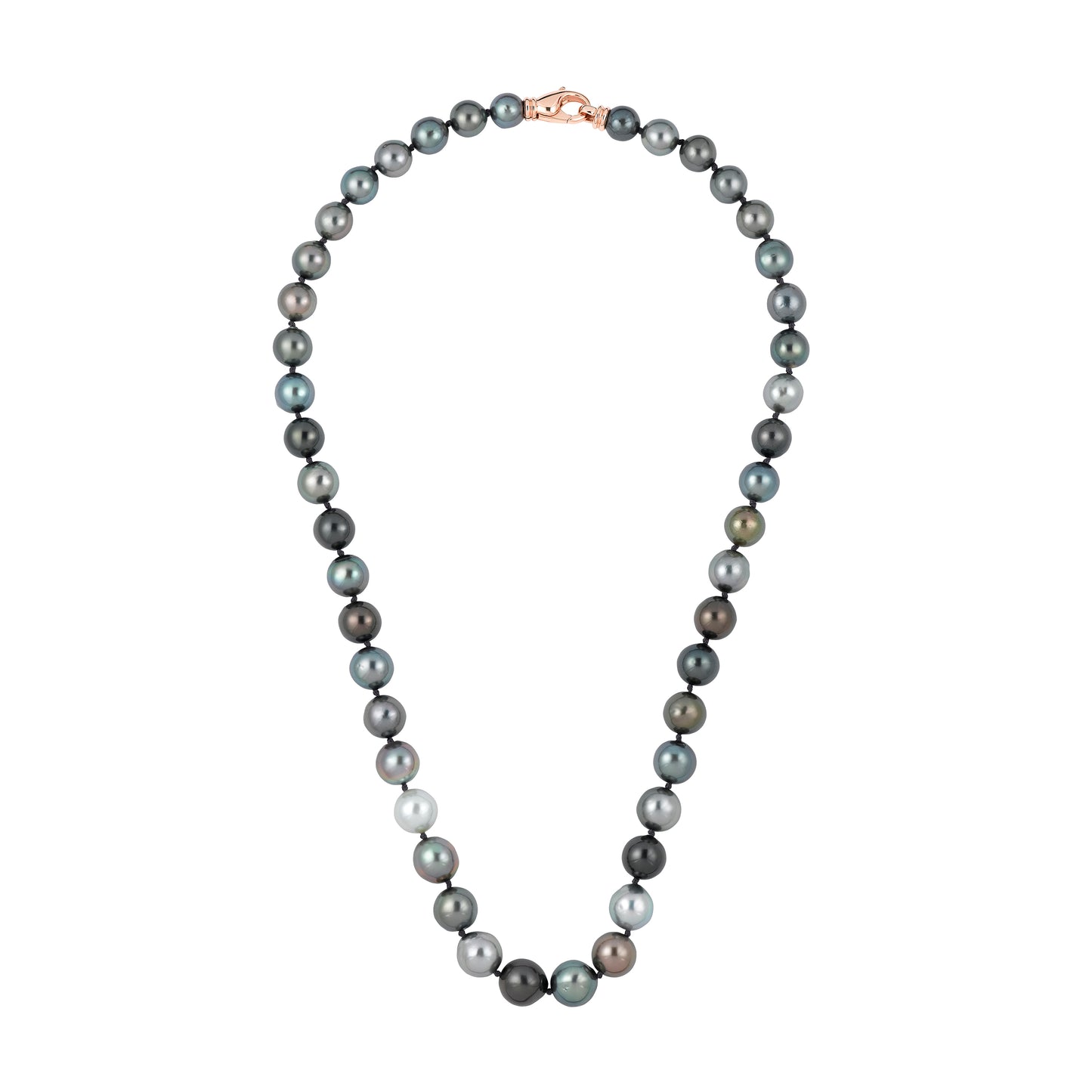 Tahitian Multicolor Near Round Baroque 8-10mm Pearl Necklace in 14k Rose Gold