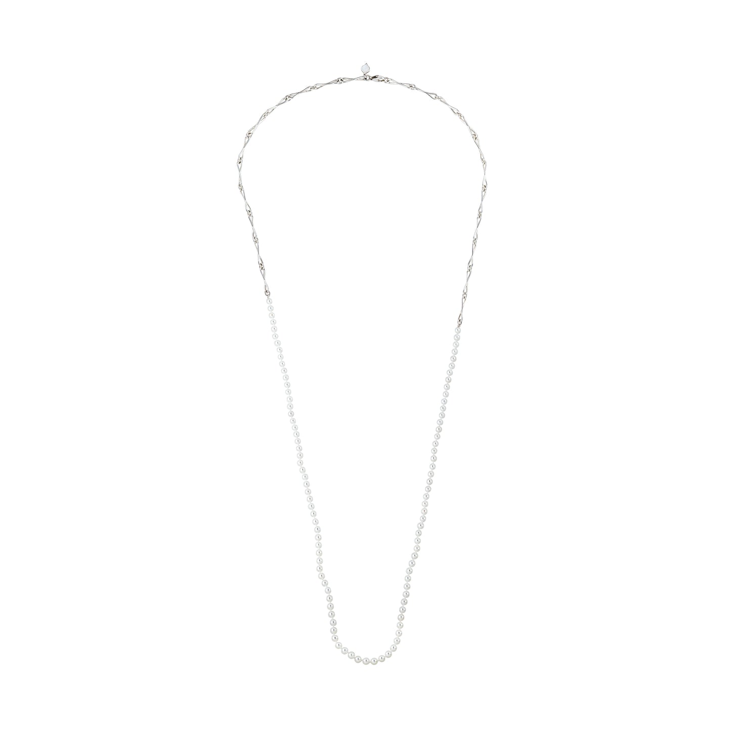 WaterDrop Small Link and Akoya Pearl Necklace in Sterling Silver