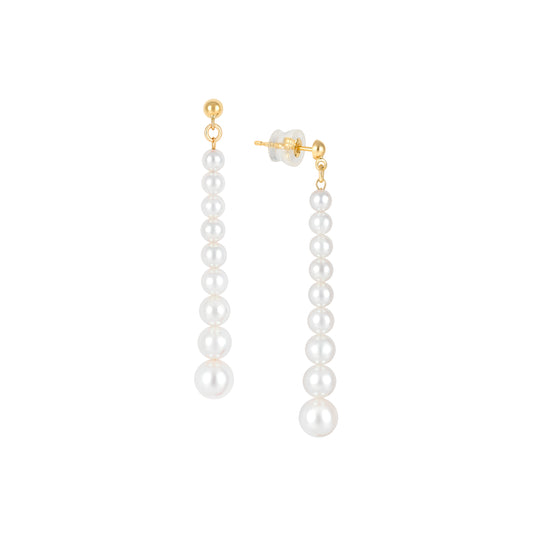 Akoya Long Drop Pearl Earrings in 18k Yellow Gold