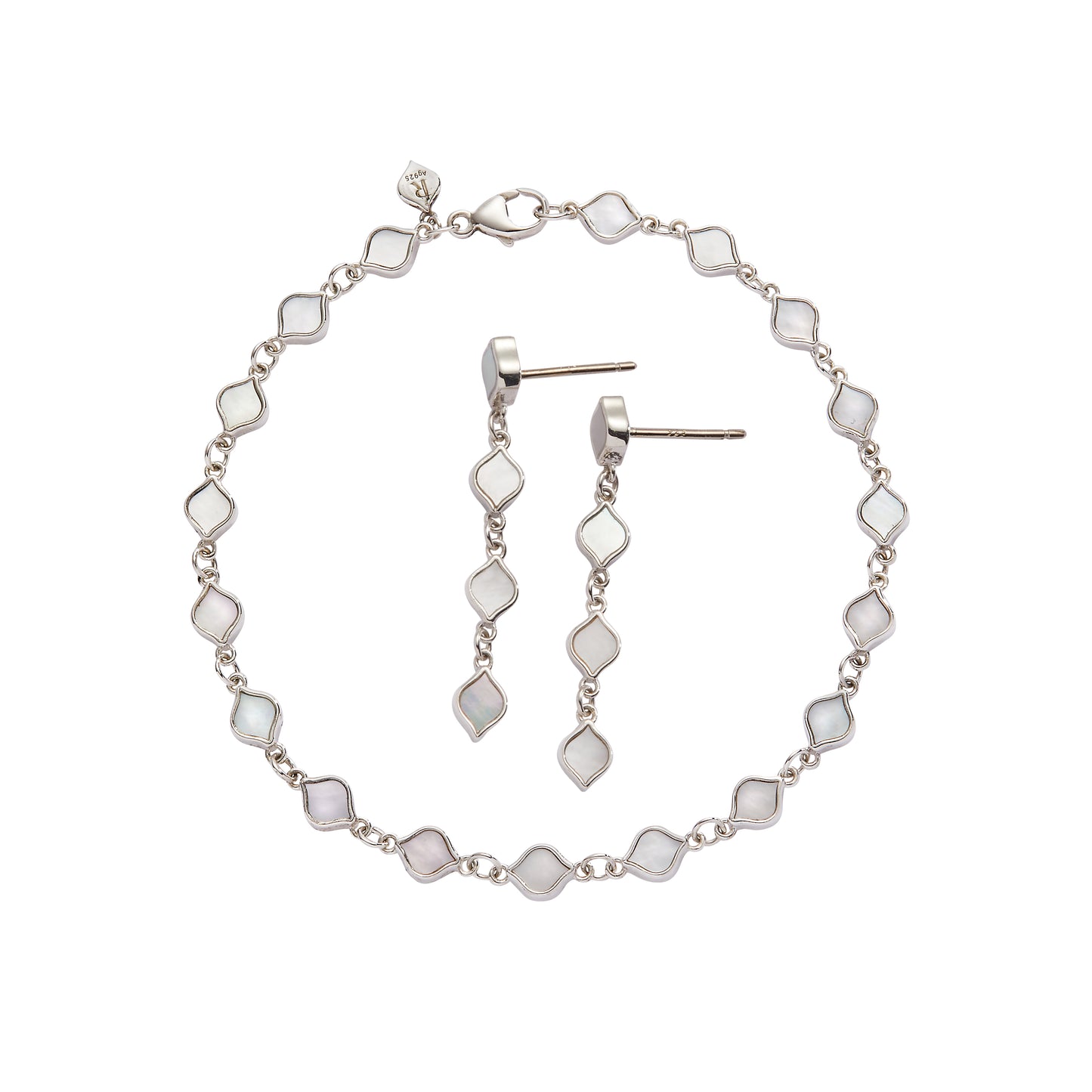 Unity Drop Earrings in Sterling Silver and 5mm Mother-of-Pearl