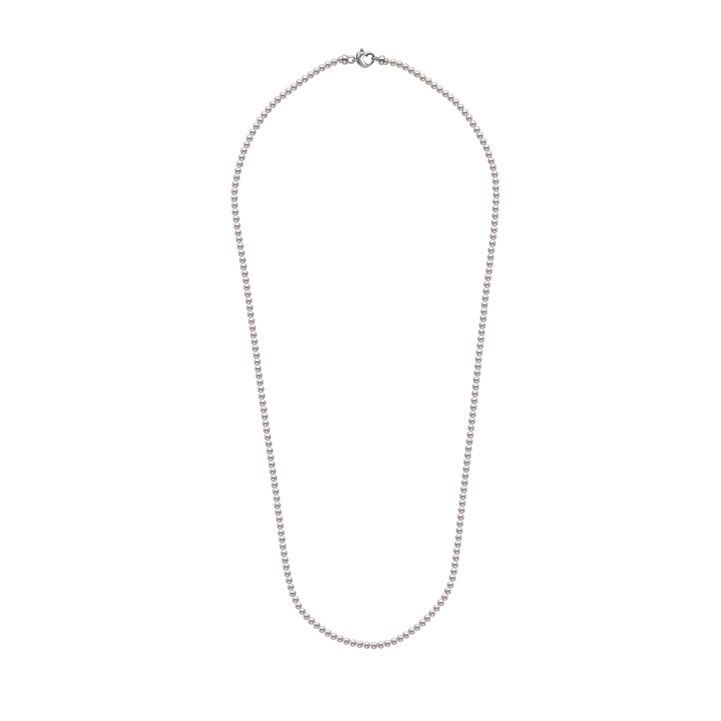 Akoya Mini White Opera Length Pearl Strand with Sterling Silver Heart Clasp