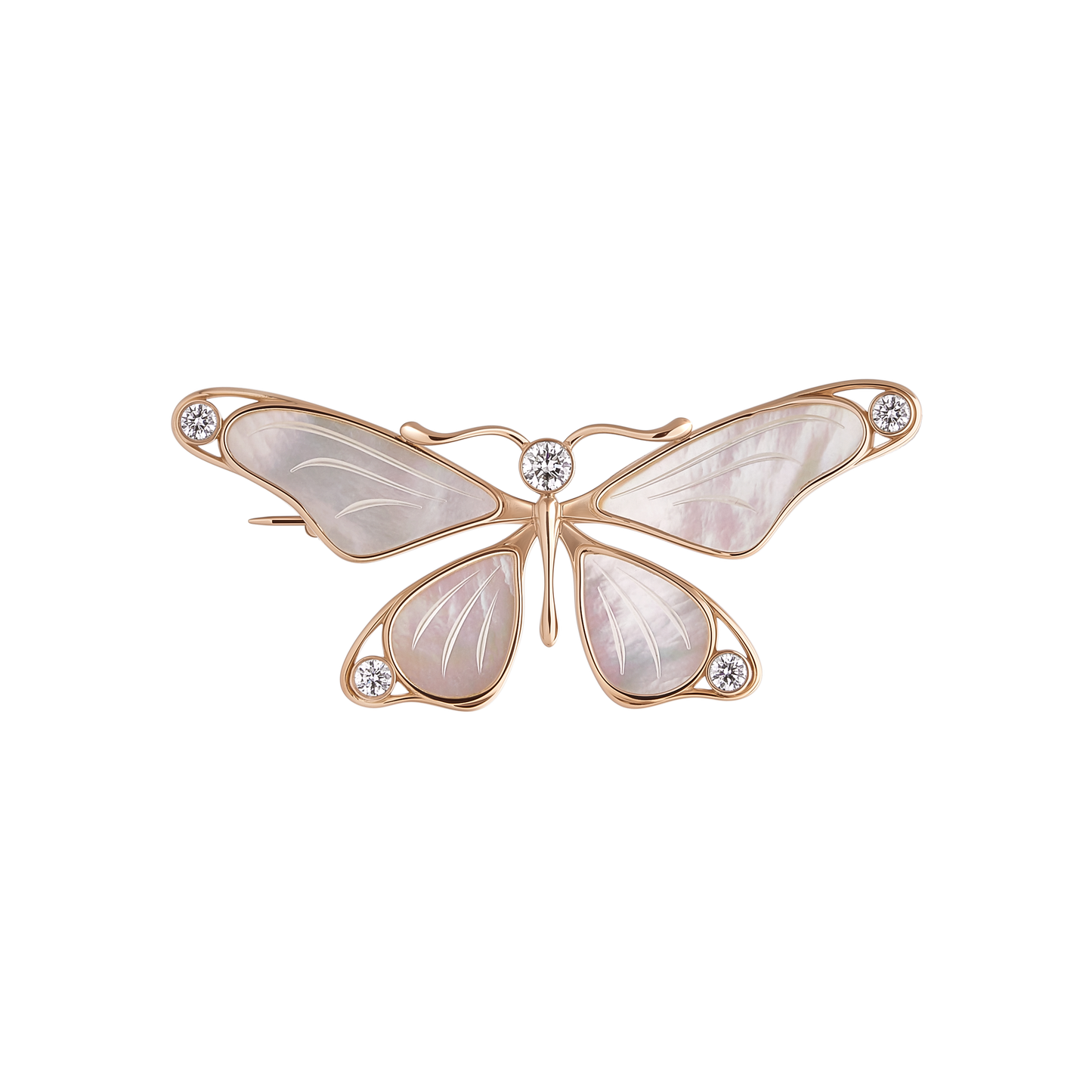 Butterfly Brooch in 14k Yellow Gold and Mother-of-Pearl