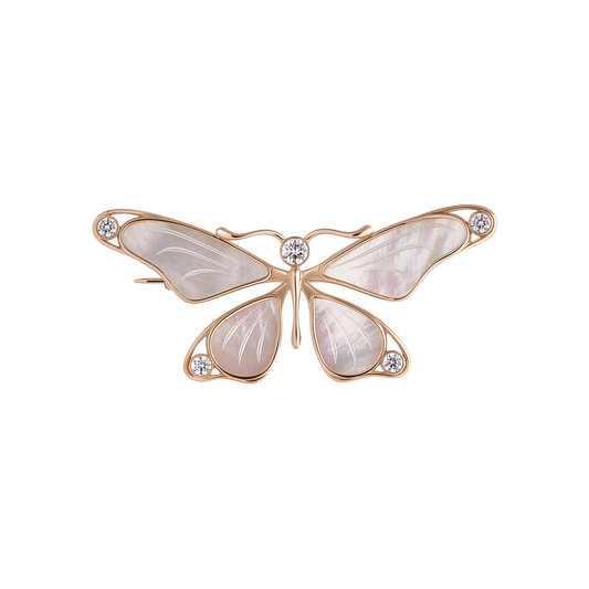 Butterfly Brooch in 14k Rose Gold and Mother-of-Pearl