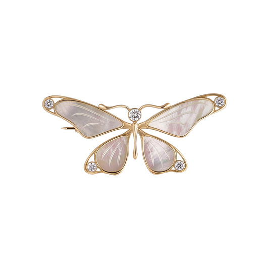 Butterfly Brooch in 14k Yellow Gold and Mother-of-Pearl