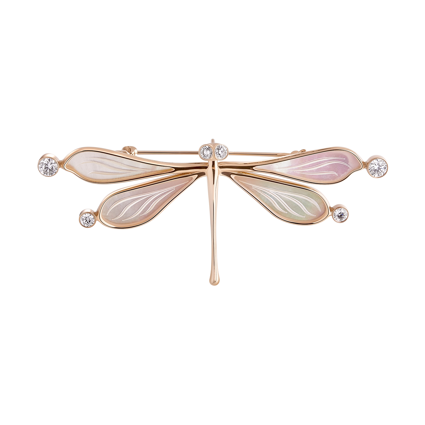 Dragonfly Brooch in 14k Rose Gold and Mother-of-Pearl