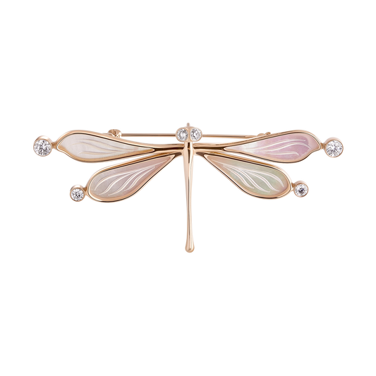 Dragonfly Brooch in 14k Rose Gold and Mother-of-Pearl