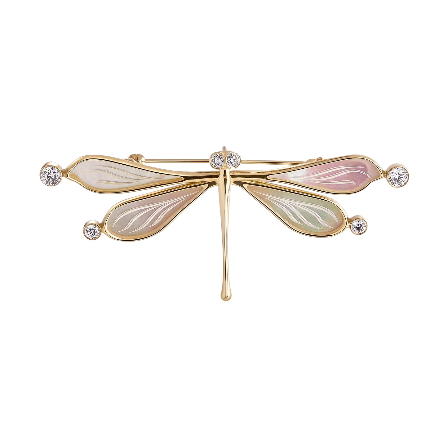 Dragonfly Brooch in 14k Yellow Gold and Mother-of-Pearl