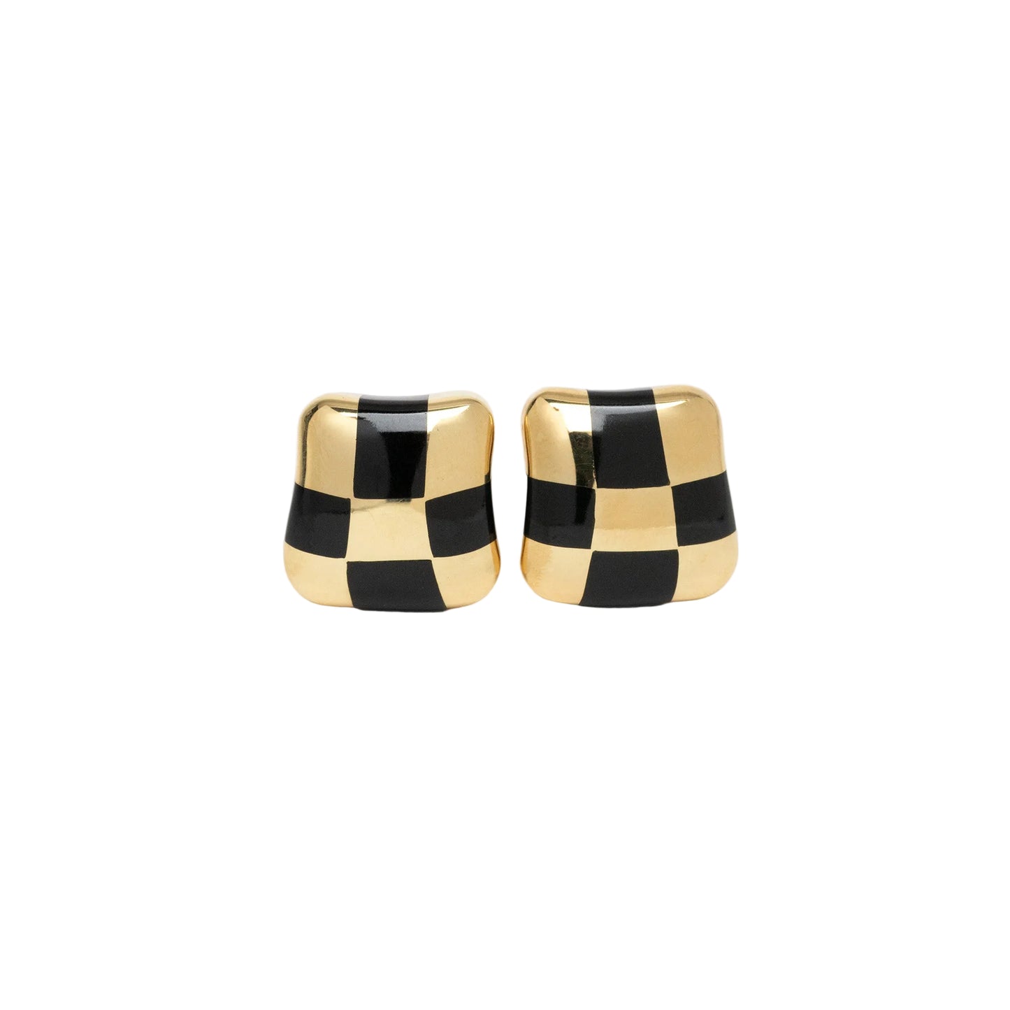 Angela Cummings Vintage 18k Gold and Black Onyx Checkboard Inlay Earrings