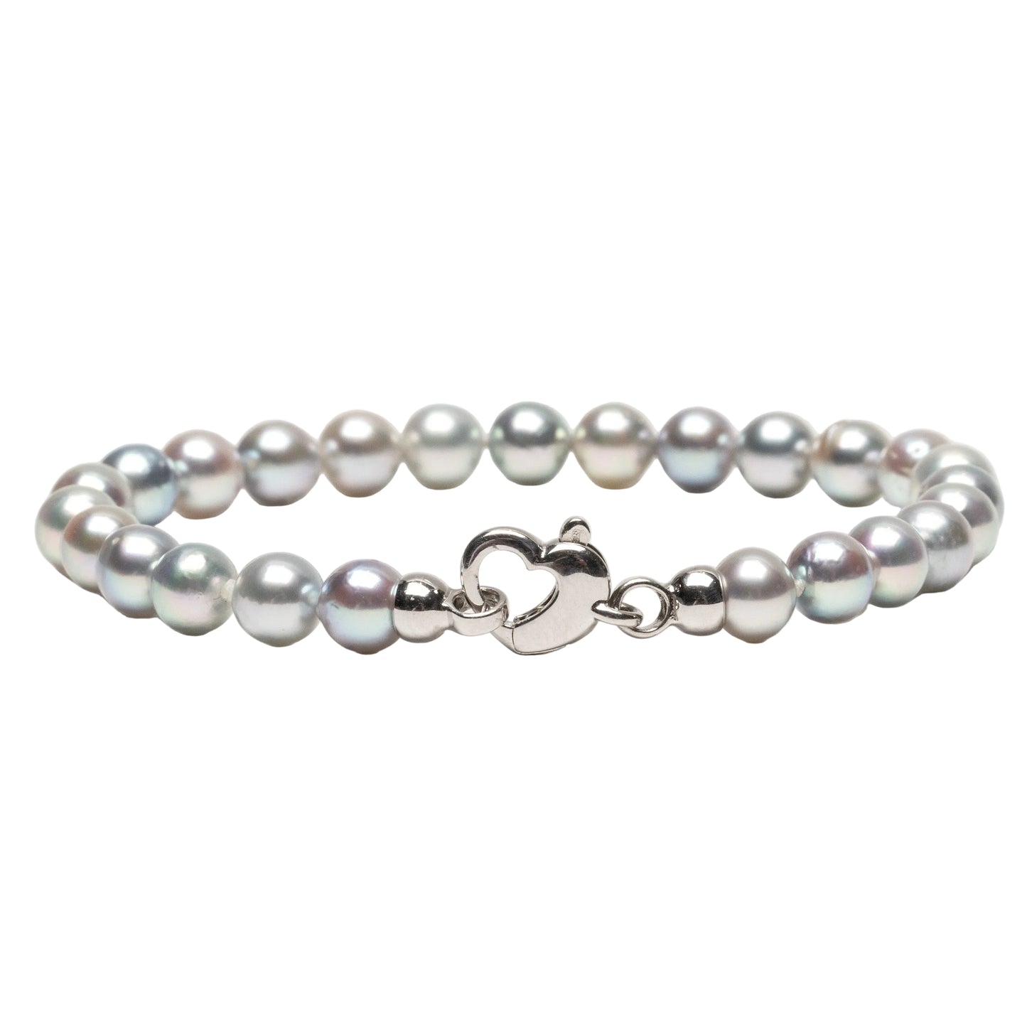 Pearl bracelet with a silver clasp on a white background