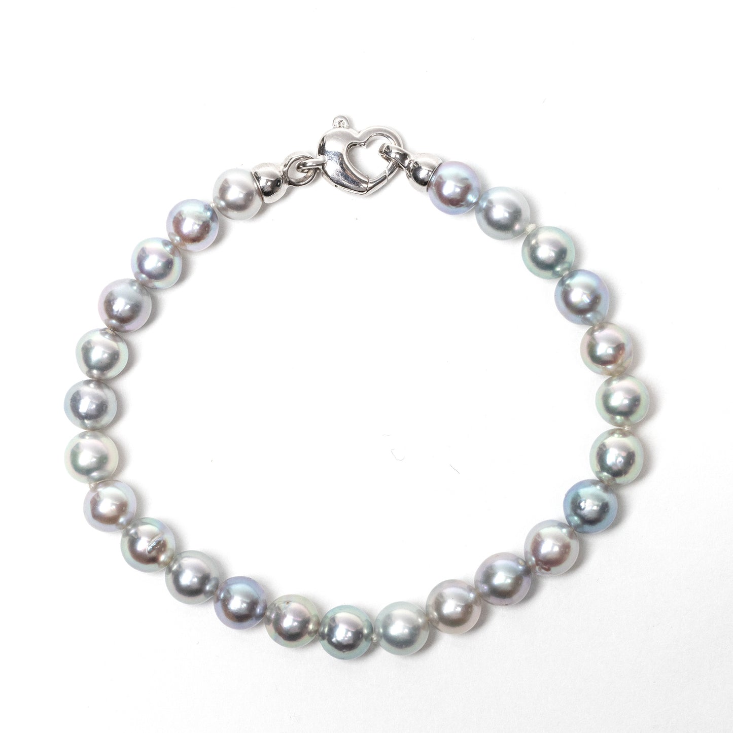 Akoya Silver-Blue Baroque Pearl Bracelet 6.0-6.5mm with Sterling Silver Heart Clasp