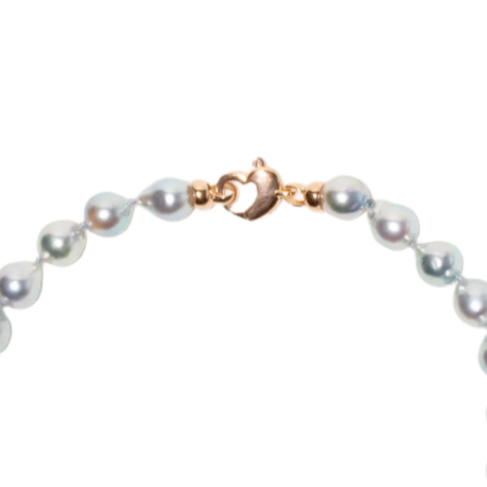 Akoya Silver-Blue 8.0-8.5mm Pearl Strand with 14k Rose Gold Heart Clasp