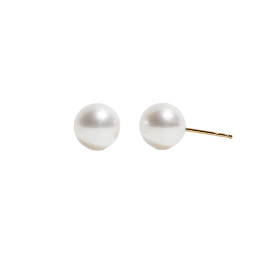 Akoya Round Stud Earrings 7mm in 14k Yellow Gold