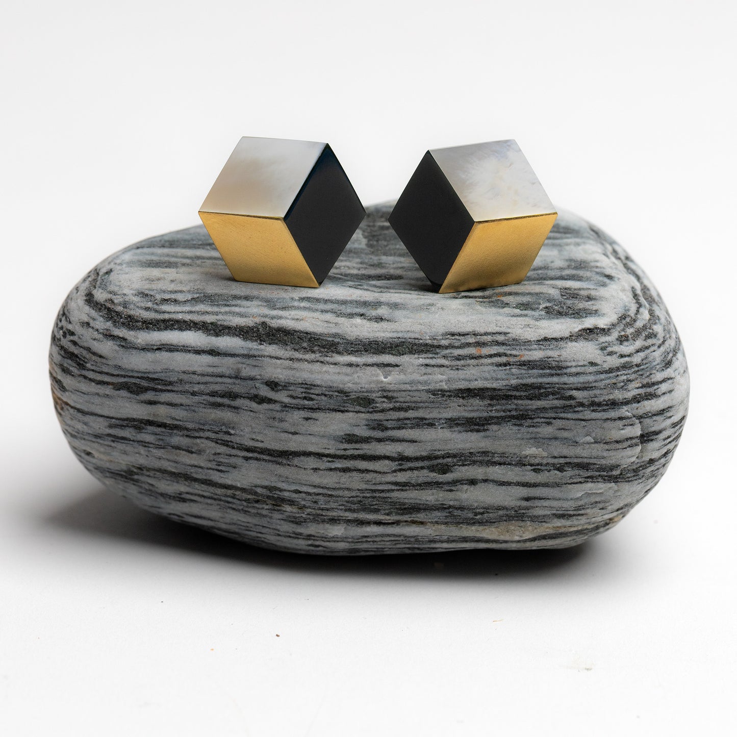 Angela Cummings Vintage 18k Gold, Black Onyx, and Mother-of-Pearl Inlay Earrings