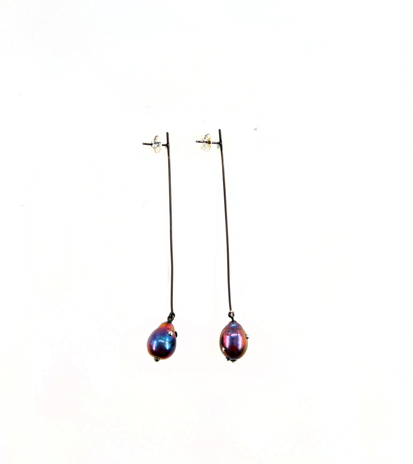 Bernard Cohen Sterling Silver Long Straight Line Tahitian Pearl earrings