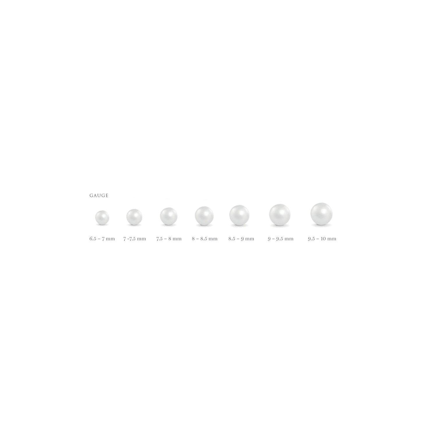 Grid showing he different sizes of Akoya pearls