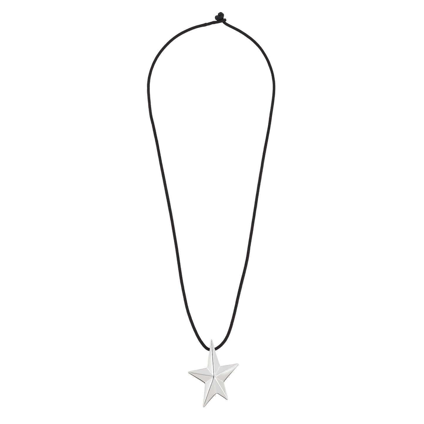 Angela Cummings large Star pendant in stelring silver on a black cord