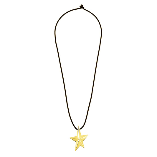 Angela Cummings large star pendant in yellow gold on black silk cord