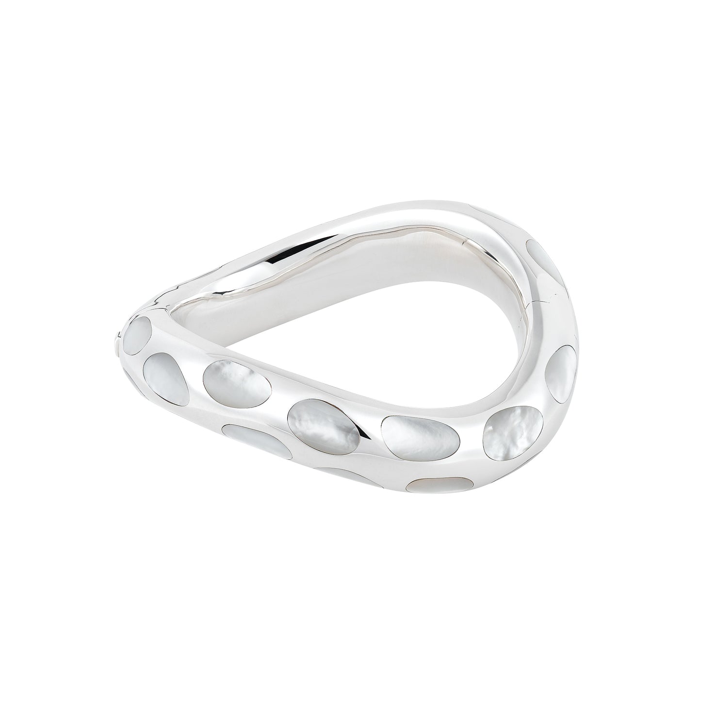 Angela Cumings sterling silver wave mother-of-pearl inlay hinged bangle