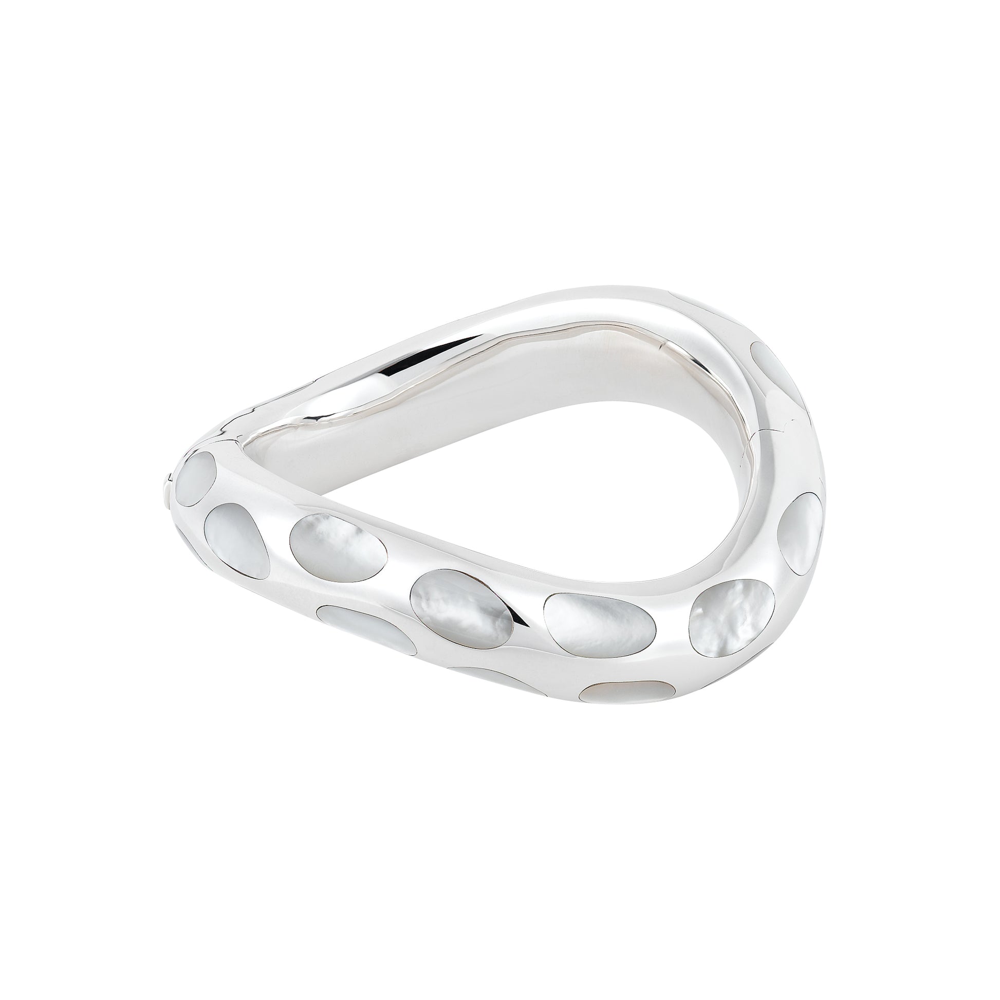 Angela Cumings sterling silver wave mother-of-pearl inlay hinged bangle