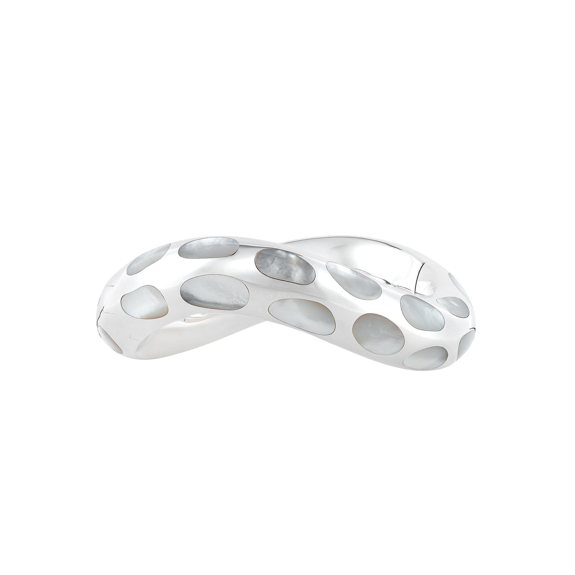 Angela Cumings sterling silver wave mother-of-pearl inlay hinged bangle