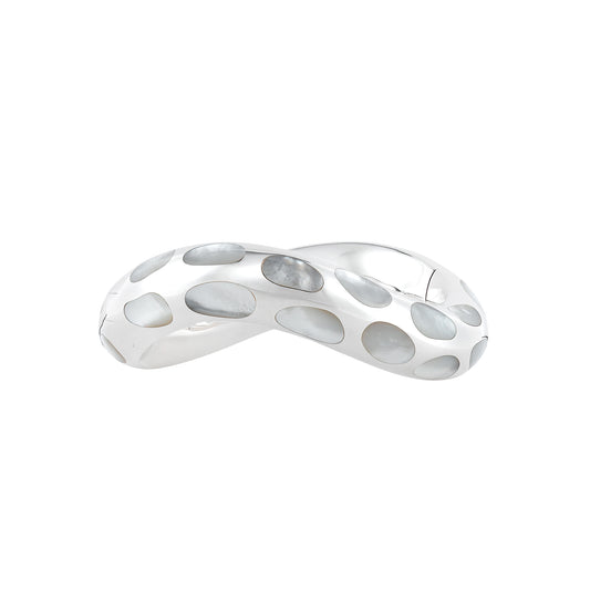 Angela Cumings sterling silver wave mother-of-pearl inlay hinged bangle