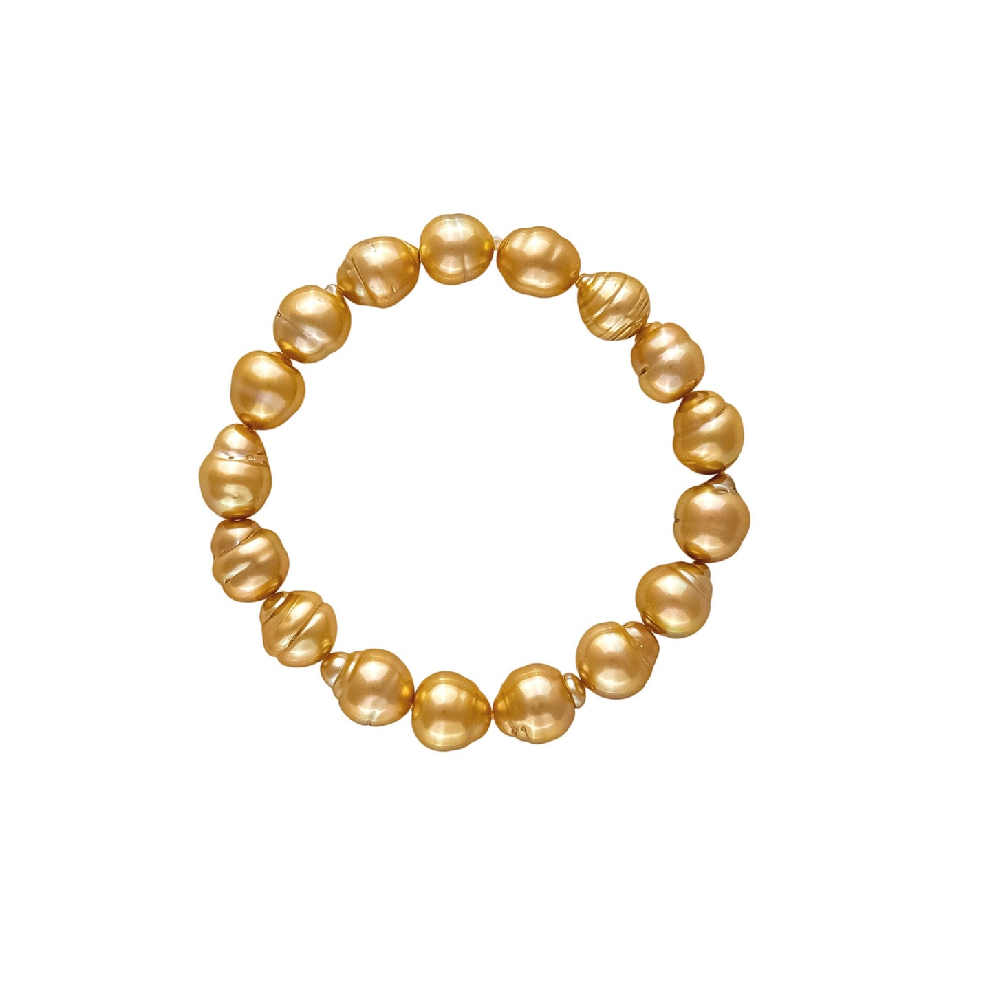 Jewelmer Golden South Sea cultured pearl stretch bracelet featuring naturally golden baroque pearls with exceptional luster.
